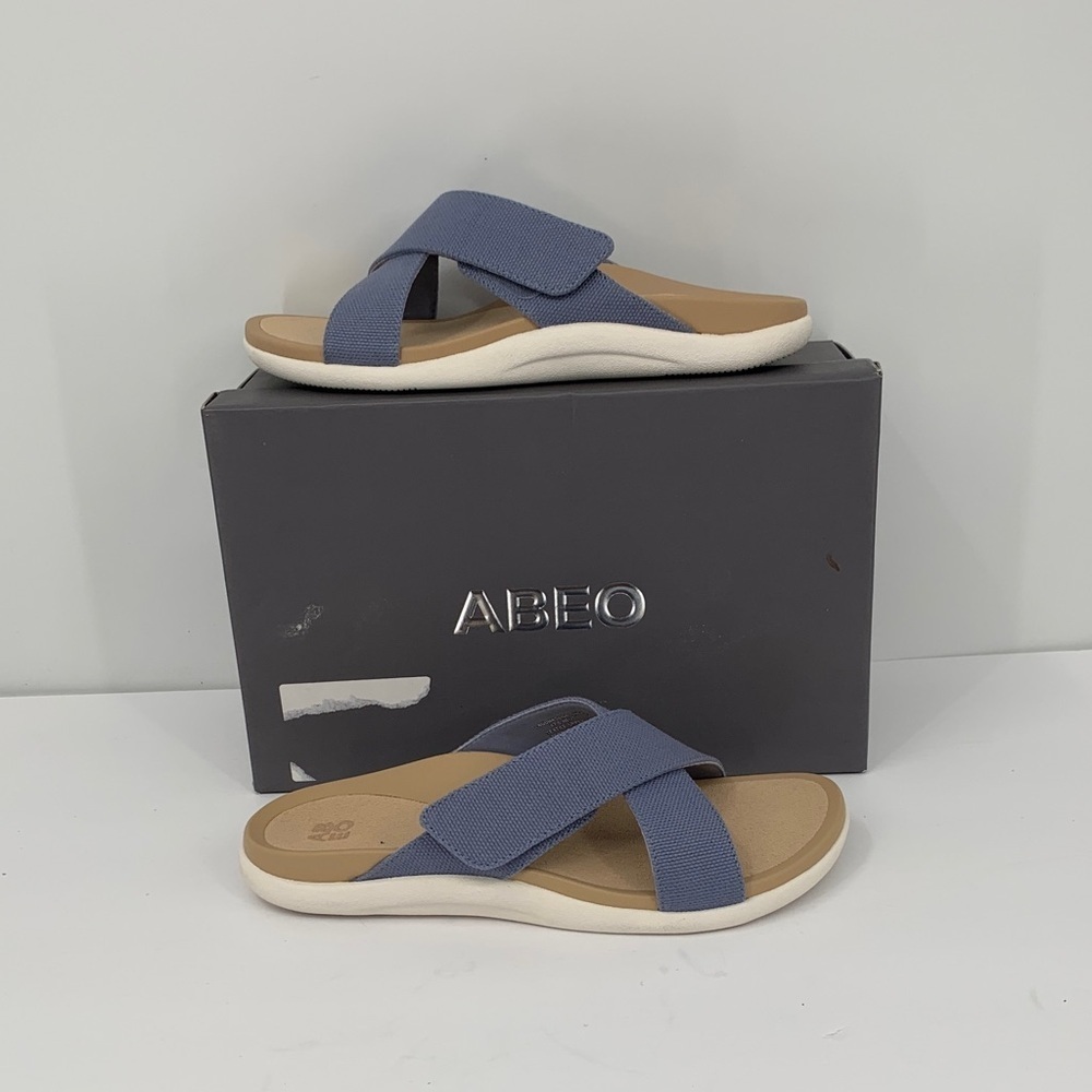ABEO Laguna crisscross slide sandal shoe denim blue comfort mule strap new 6